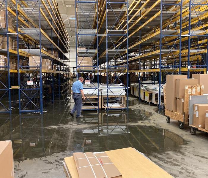 Warehouse with water on ground